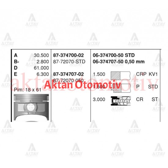 PİSTON SEGMANLI COROLLA 1.6L KARB. / 92-97 / 81.00mm / 4AF / 0.50
